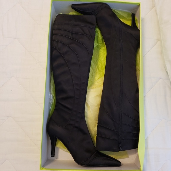 DKNY Black Satin Knee High Boot - Picture 5 of 7
